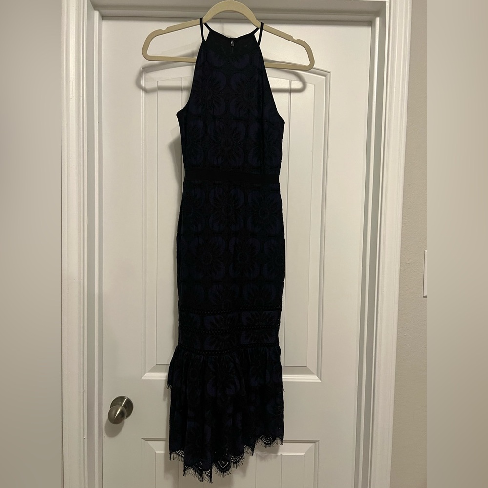 Banana Republic Lace Sheath Dress Petite 00P Navy Black Floral Cocktail Holiday - Picture 2 of 12
